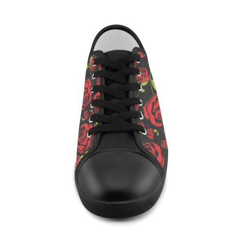 Red Roses on Black Canvas Shoes for Women/Large Size (Model 016)
