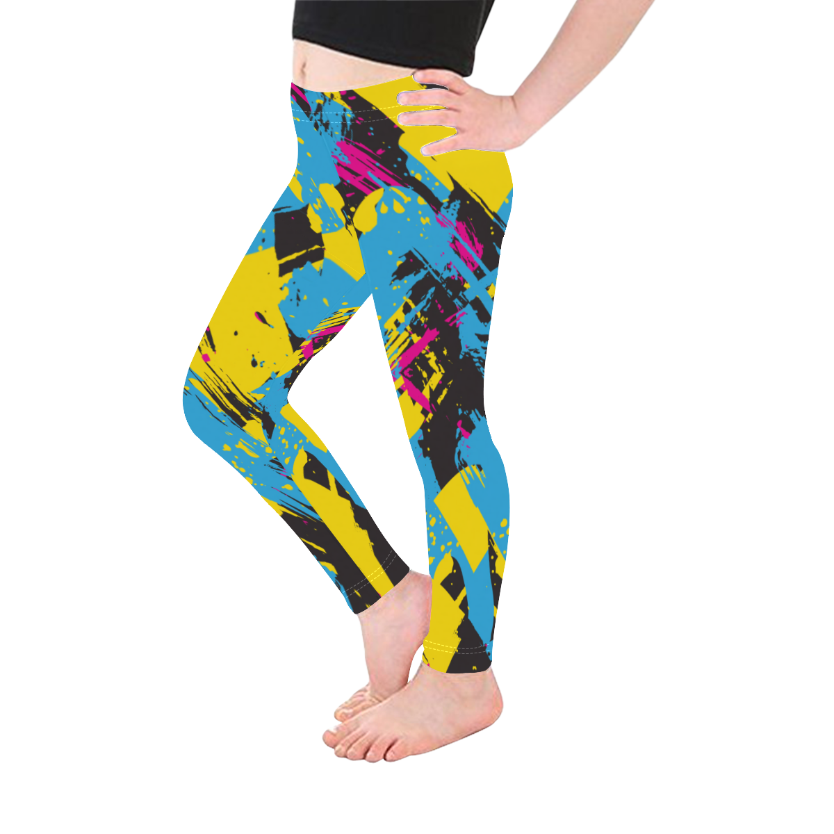 Colorful paint stokes on a black background Kid's Ankle Length Leggings (Model L06)