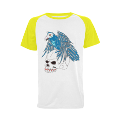 Raven Sugar Skull Yellow Men's Raglan T-shirt Big Size (USA Size) (Model T11)
