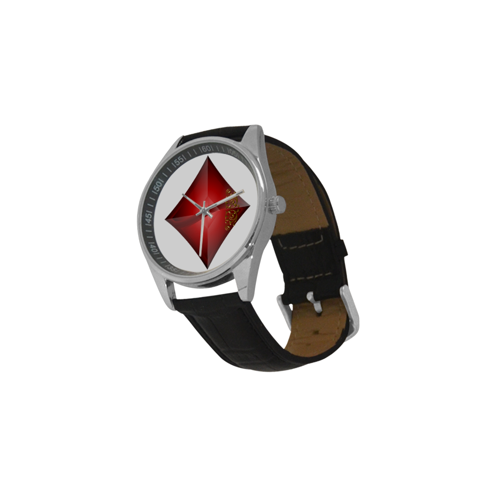 Diamond  Las Vegas Symbol Playing Card Shape (White) Men's Casual Leather Strap Watch(Model 211)