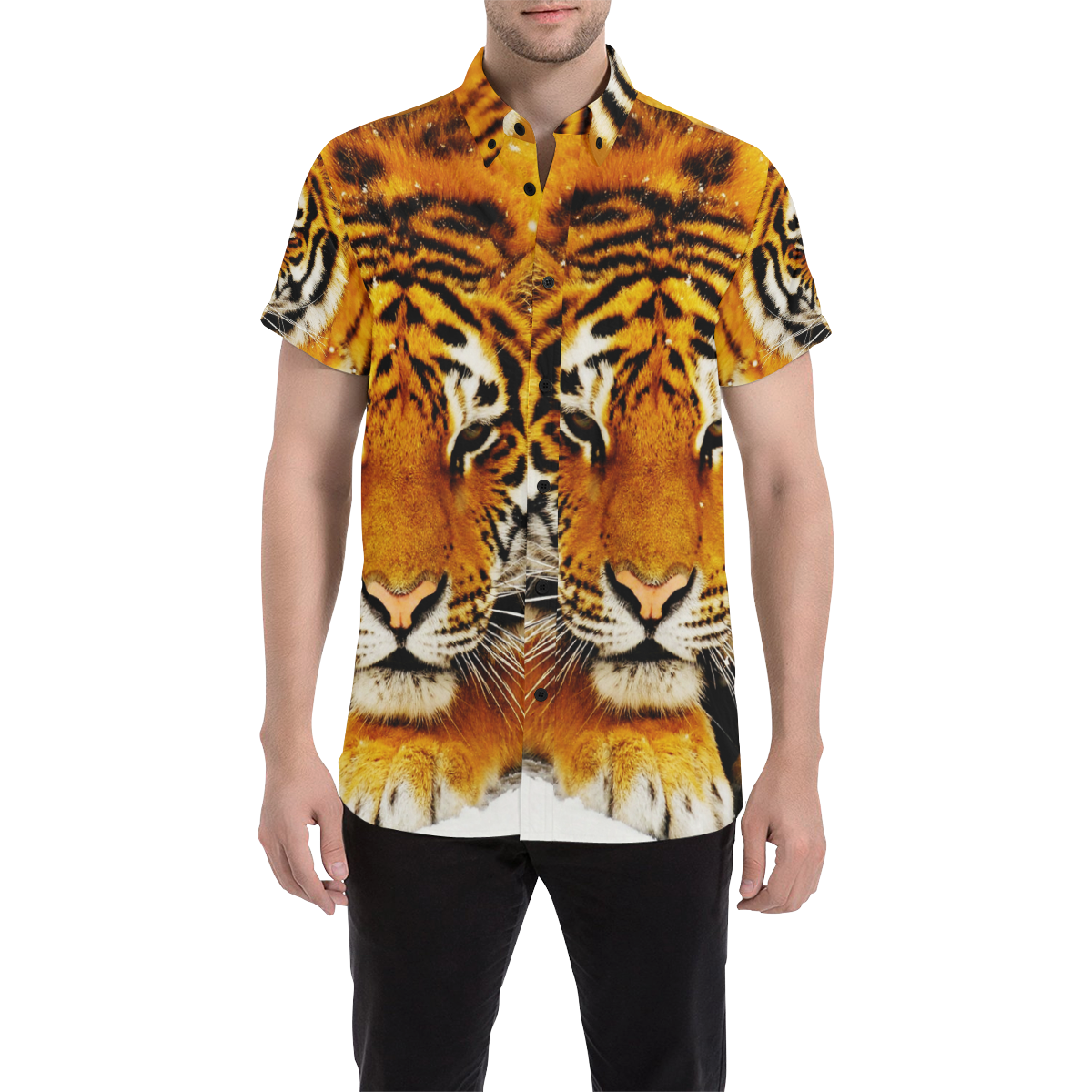 Siberian Tiger Men's All Over Print Short Sleeve Shirt/Large Size (Model T53)