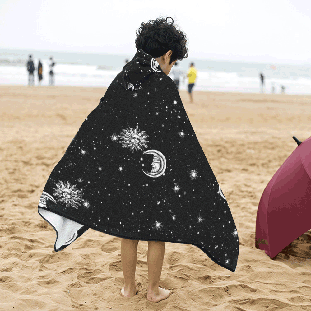 Mystic Stars, Moon and Sun Kids' Hooded Bath Towels