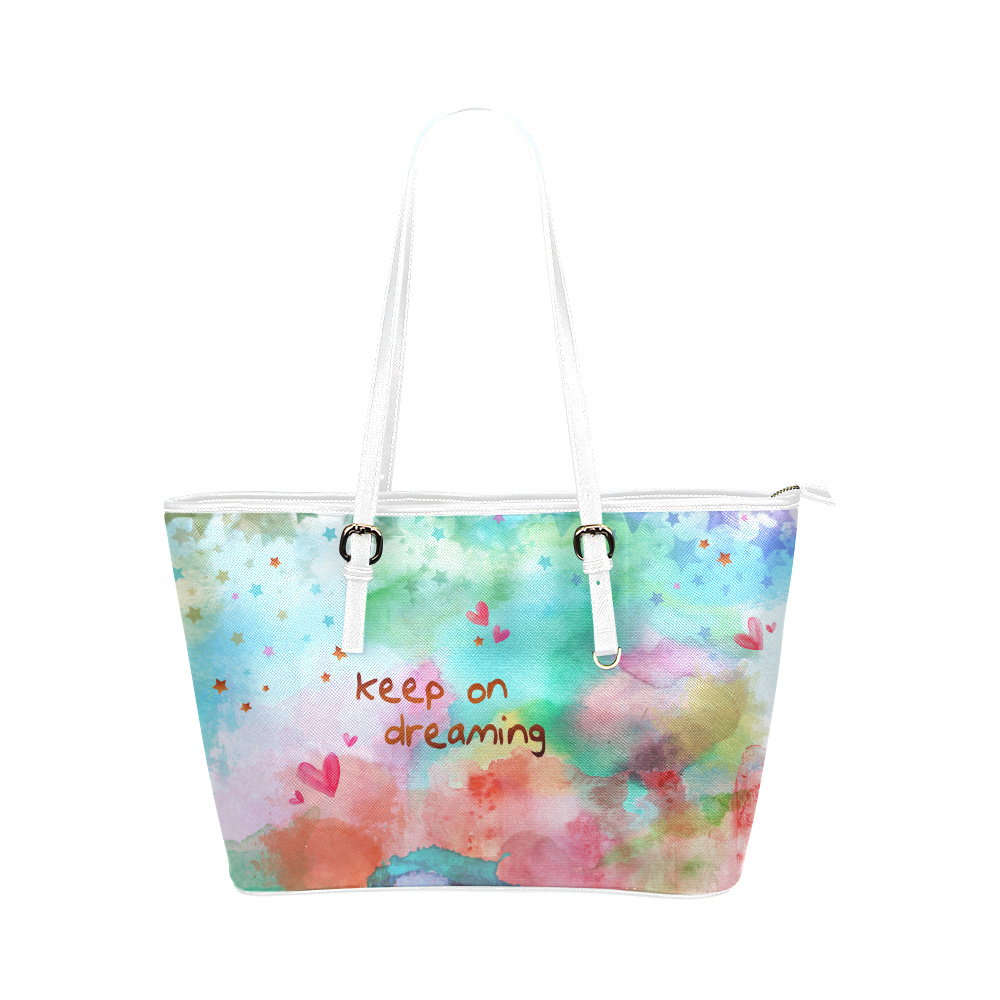 KEEP ON DREAMING - rainbow Leather Tote Bag/Large (Model 1651)