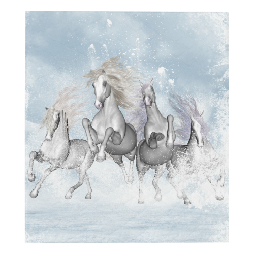 Awesome white wild horses Quilt 70"x80"