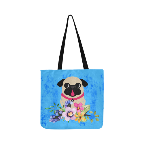 Fawn & Black Pugs In Flowers Reusable Shopping Bag Model 1660 (Two sides)
