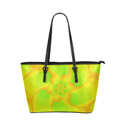 Green yellow flower Leather Tote Bag/Small (Model 1651)
