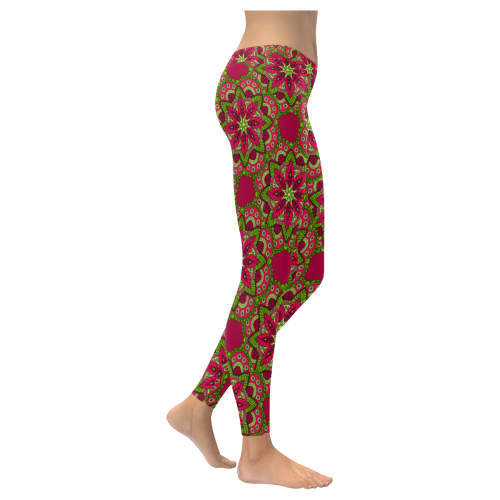 Burgundy Mandala Floral Women's Low Rise Leggings (Invisible Stitch) (Model L05)