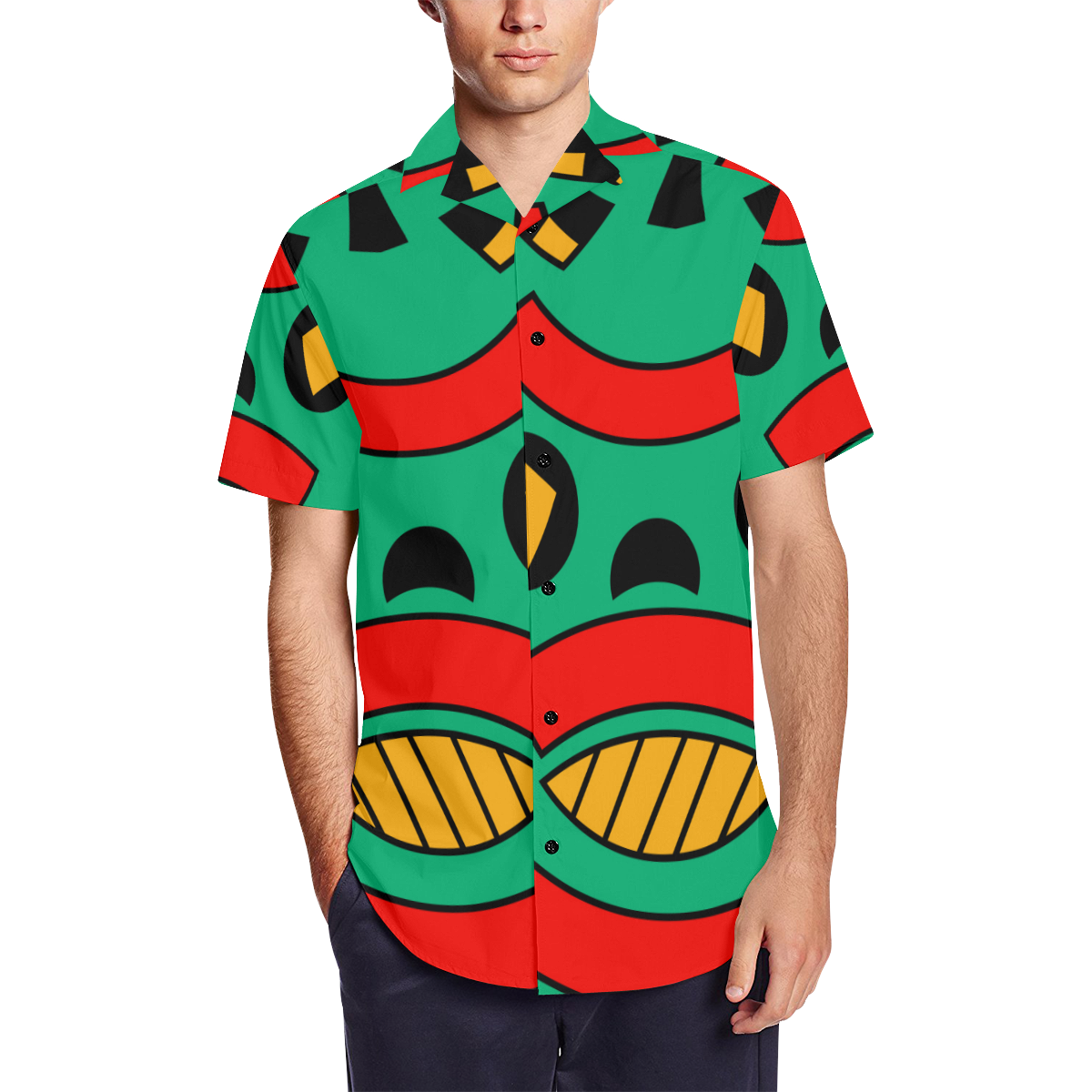 African Scary Tribal Men's Short Sleeve Shirt with Lapel Collar (Model T54)
