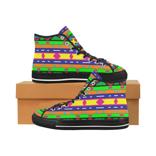 Distorted colorful shapes and stripes Vancouver H Men's Canvas Shoes (1013-1)
