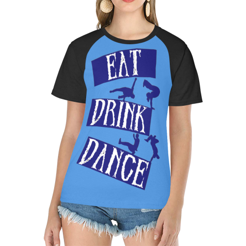 Break Dancing Blue on Blue Women's Raglan T-Shirt/Front Printing (Model T62)