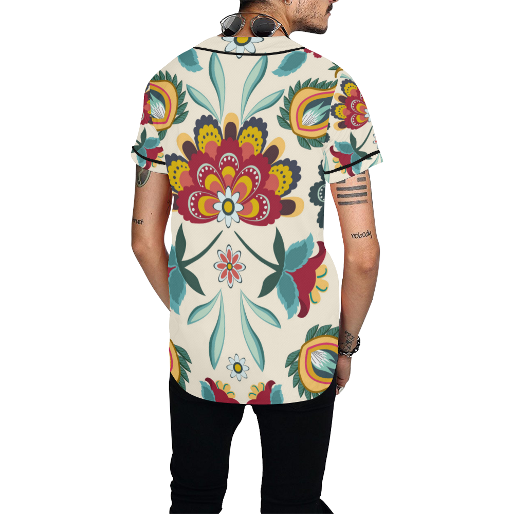 Awesome Batik Floral All Over Print Baseball Jersey for Men (Model T50)