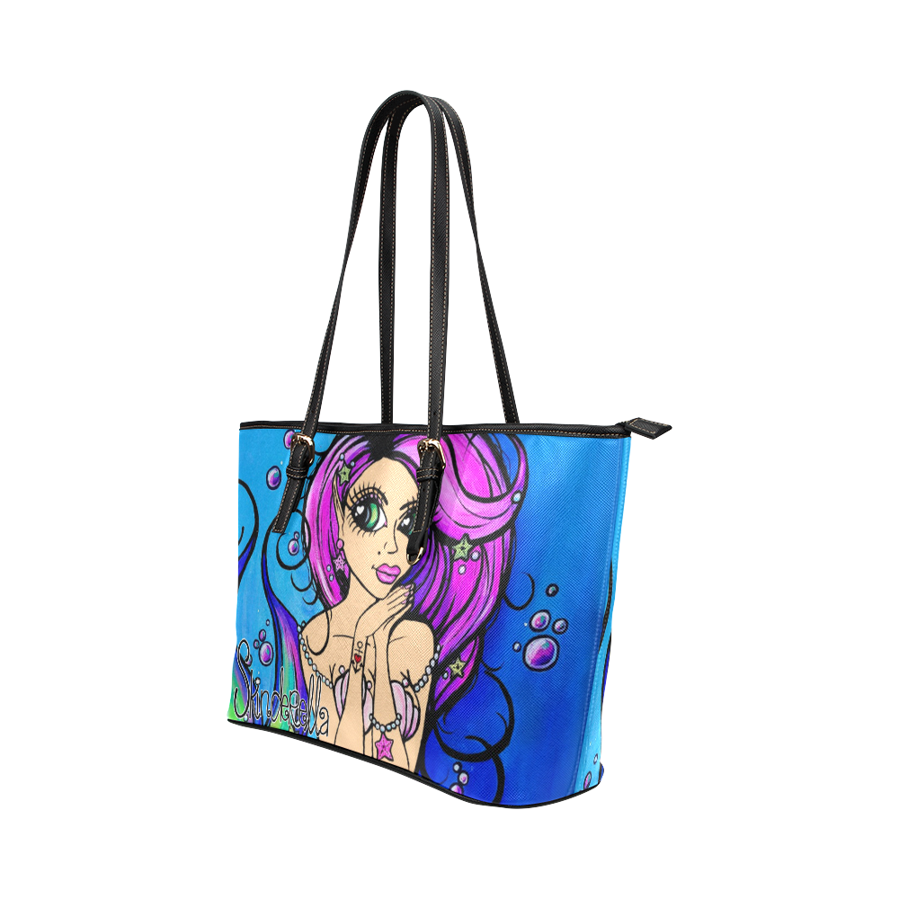 Pretty in Pink Mermaid by Skinderella Leather Tote Bag/Small (Model 1651)