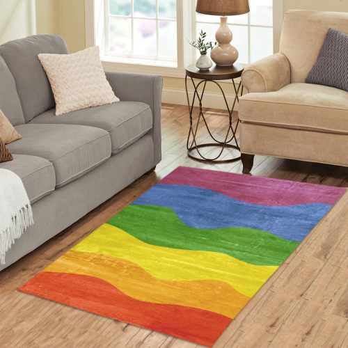 Gay Pride - Rainbow Flag Waves Stripes 3 Area Rug 5'x3'3''