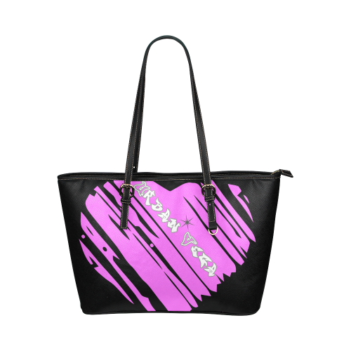 pink heart Leather Tote Bag/Small (Model 1651)