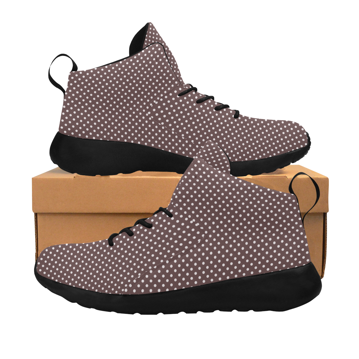 Chocolate brown polka dots Women's Chukka Training Shoes/Large Size (Model 57502)