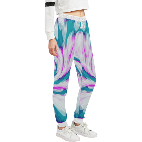 Turquoise Pink Tie Dye Swirl Abstract Unisex All Over Print Sweatpants (Model L11)