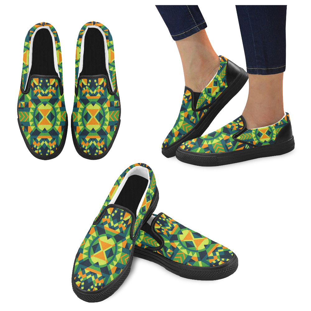 Modern Geometric Pattern Men's Slip-on Canvas Shoes (Model 019)