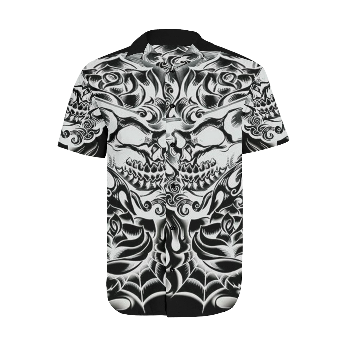 Gothic Death Metal Underground Satin Dress Shirt Men's Short Sleeve Shirt with Lapel Collar (Model T54)