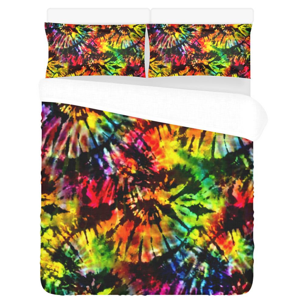 Vivid Psychedelic Hippy Tie Dye 3-Piece Bedding Set