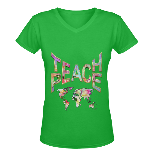 Teach Peace by Just kidding Women's Deep V-neck T-shirt (Model T19)