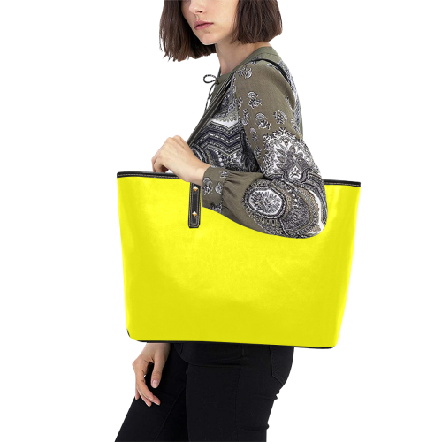 color yellow Chic Leather Tote Bag (Model 1709)