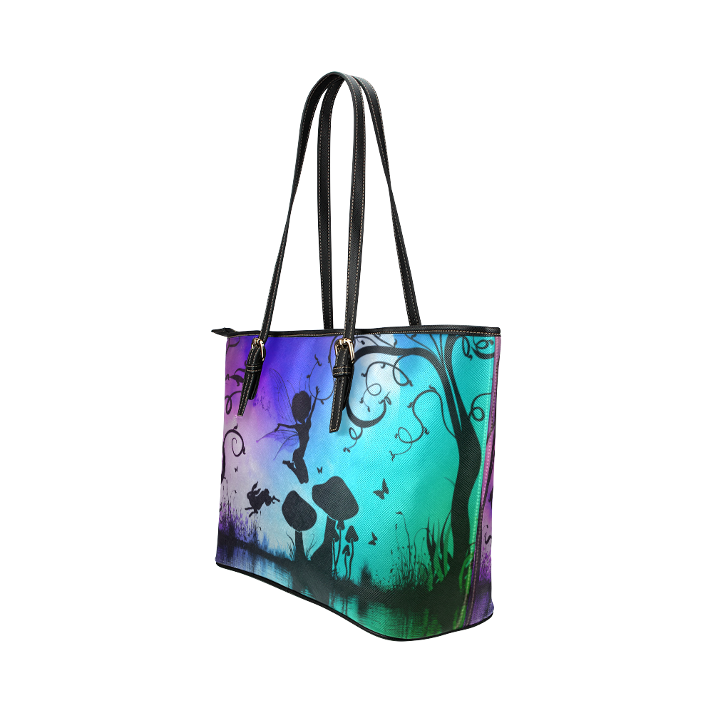 Happy fairy in the night Leather Tote Bag/Small (Model 1651)