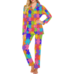 Rainbow Jigsaw Puzzle Women's Long Pajama Set