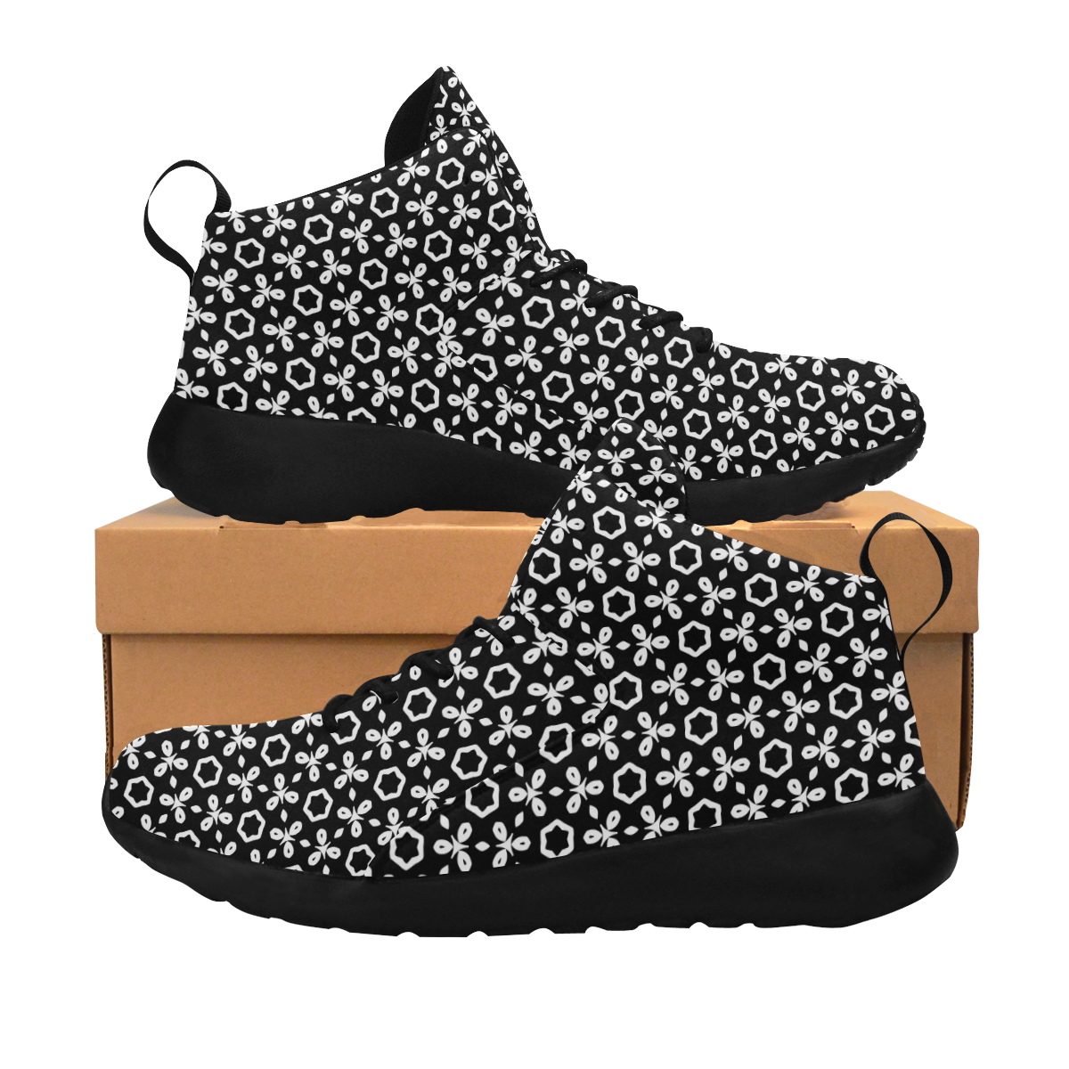 geometric pattern black and white Women's Chukka Training Shoes/Large Size (Model 57502)