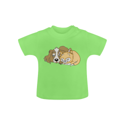 Napping Dog And Kitten Green Baby Classic T-Shirt (Model T30)
