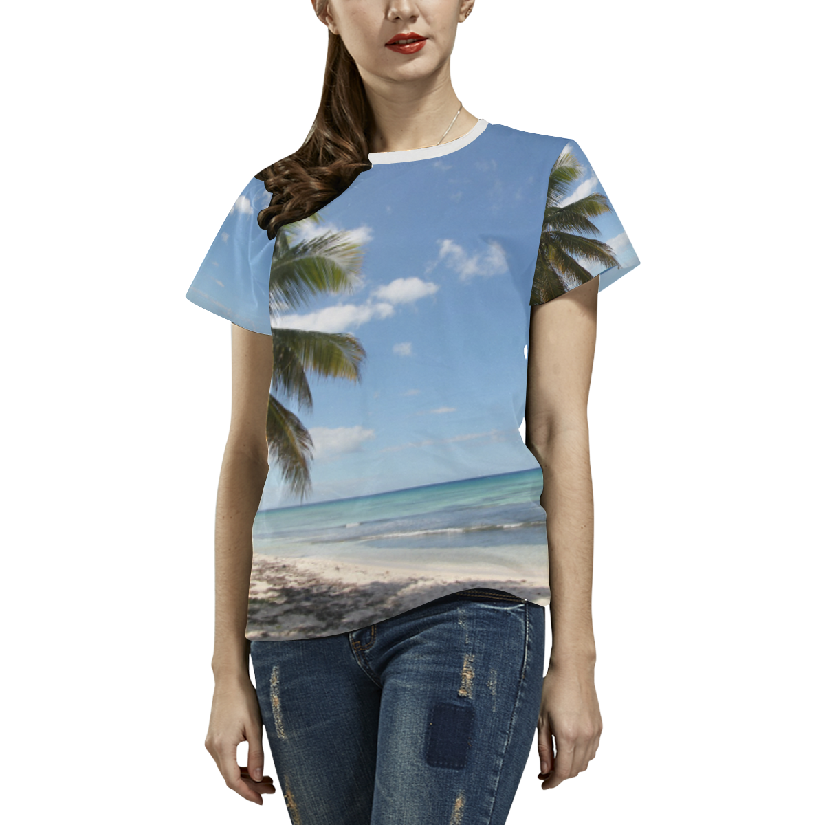 Isla Saona Caribbean Paradise Beach All Over Print T-shirt for Women/Large Size (USA Size) (Model T40)