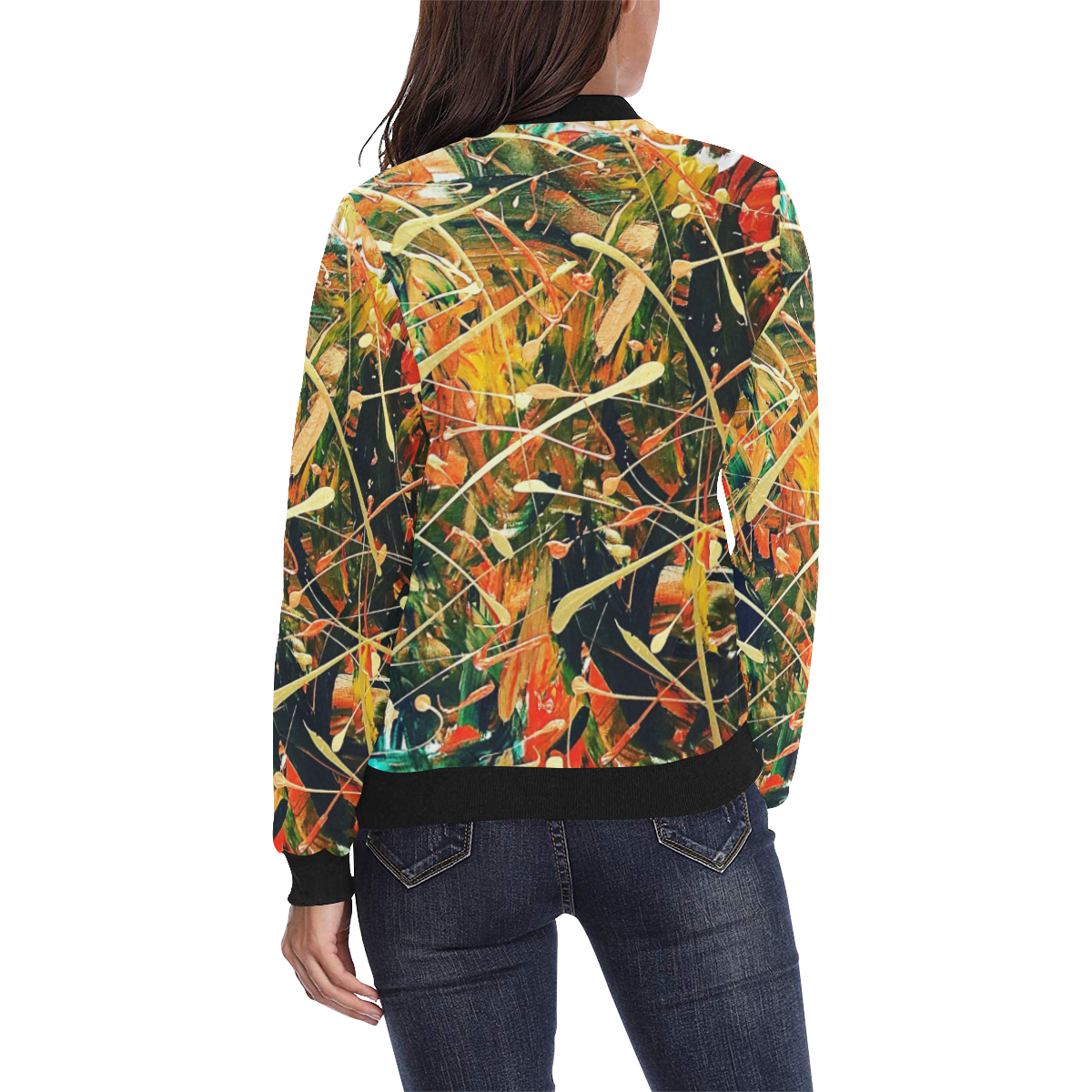 Gold All Over Print Bomber Jacket for Women (Model H36)