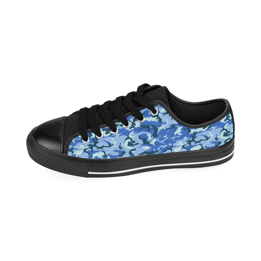 Woodland Blue Camouflage Low Top Canvas Shoes for Kid (Model 018)