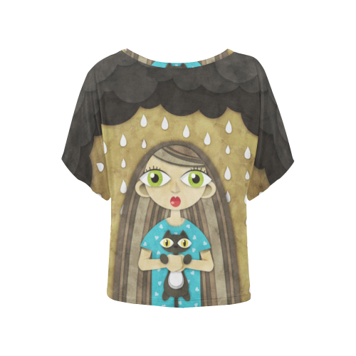 We Love Rain Women's Batwing-Sleeved Blouse T shirt (Model T44)
