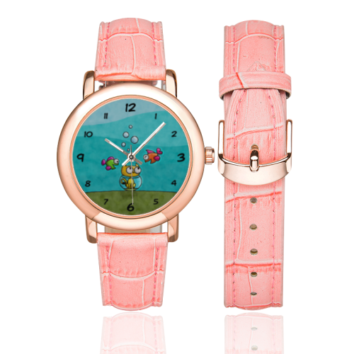 Stupid Cat Women's Rose Gold Leather Strap Watch(Model 201)