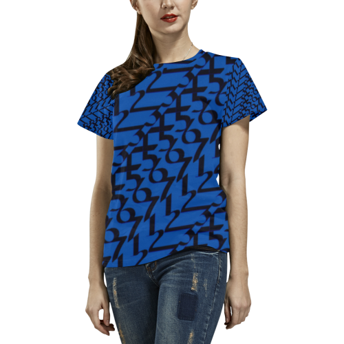 NUMBERS Collection 1234567 BLUE/BLACK All Over Print T-Shirt for Women (USA Size) (Model T40)