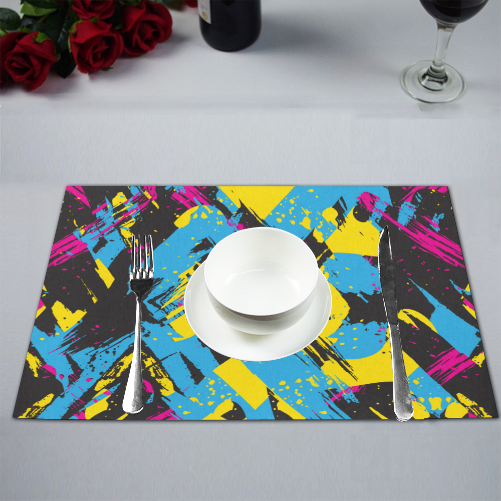 Colorful paint stokes on a black background Placemat 12’’ x 18’’ (Four Pieces)