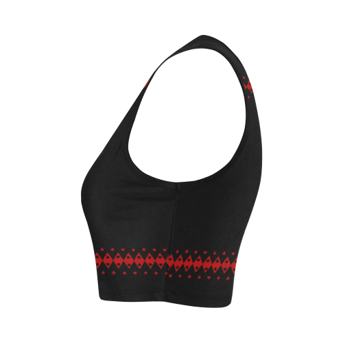 Black and Red Playing Card Shapes Women's Crop Top (Model T42)