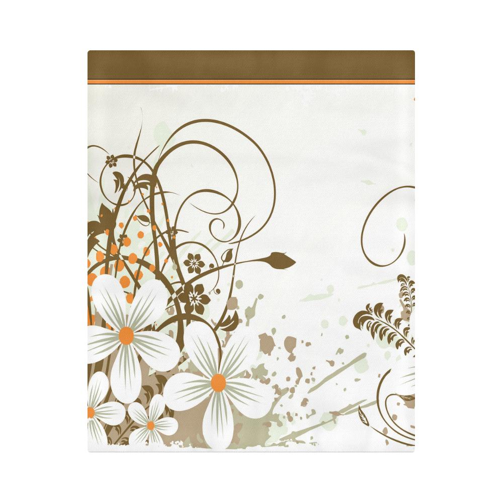 White Daisies with Brown Branches and Orange Accents Duvet Cover 86"x70" ( All-over-print)