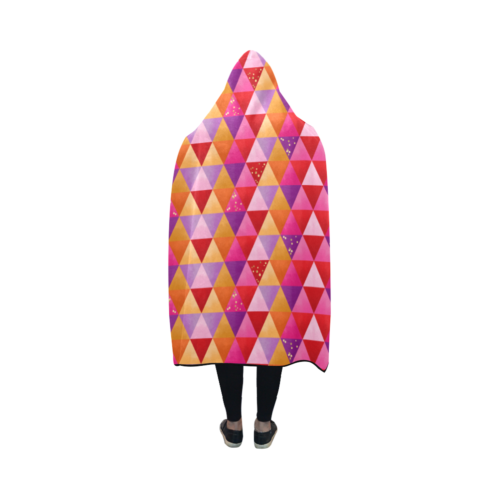 Triangle Pattern - Red Purple Pink Orange Yellow Hooded Blanket 50''x40''