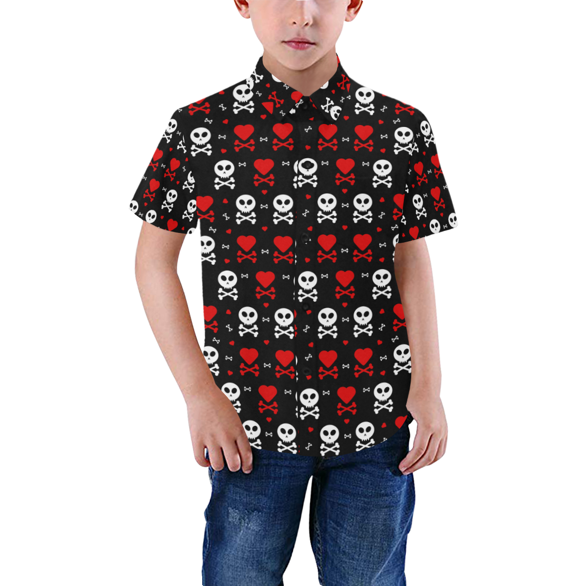 Skull and Crossbones Boys' All Over Print Short Sleeve Shirt (Model T59)