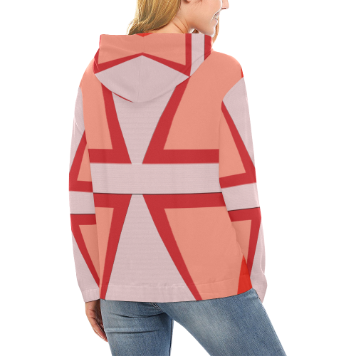 Shades of Red Patchwork All Over Print Hoodie for Women (USA Size) (Model H13)