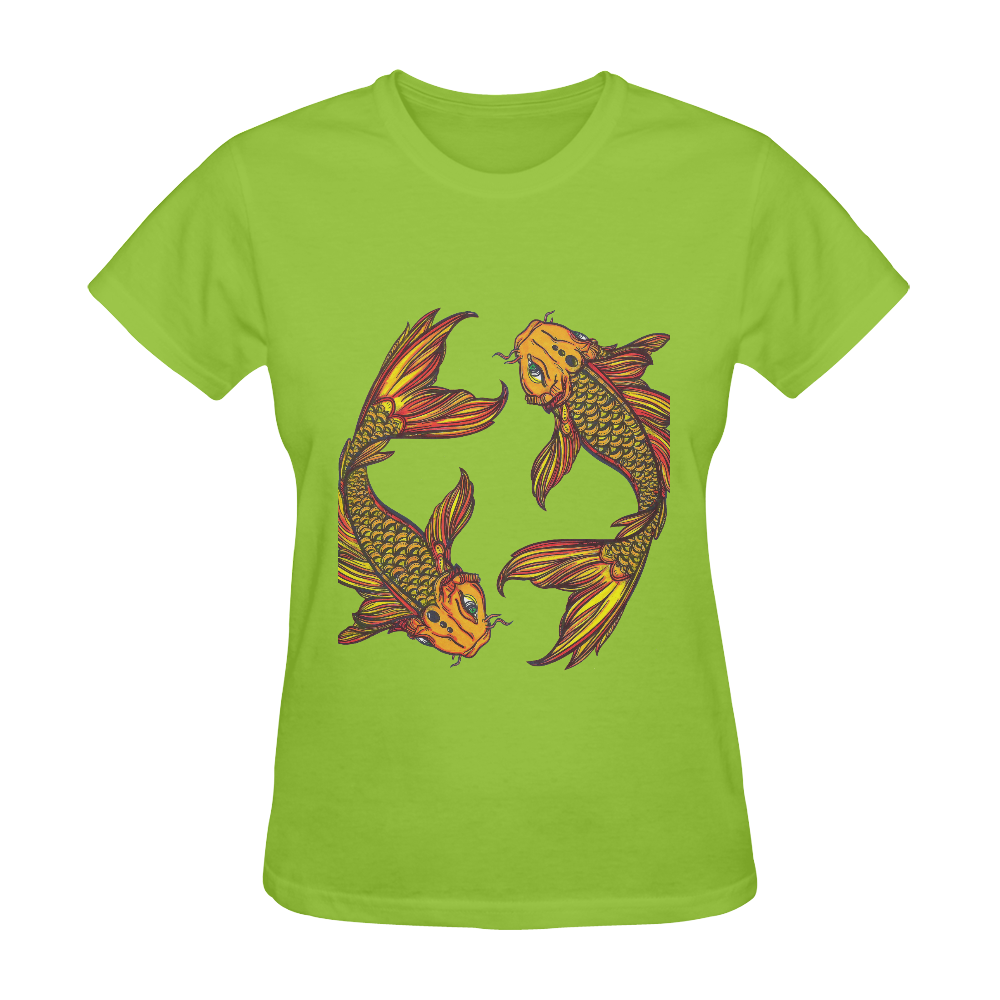 Brillant Koi Fish Lime Green Sunny Women's T-shirt (Model T05)