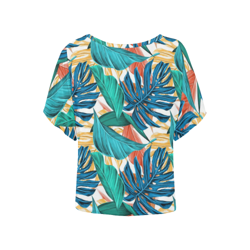 Tropical Jungle Leaves Women's Batwing-Sleeved Blouse T shirt (Model T44)