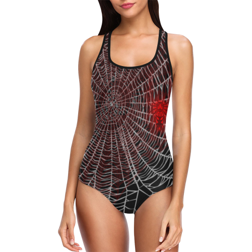 Blood Spider Gothic Horror Art Print Vest One Piece Swimsuit (Model S04)