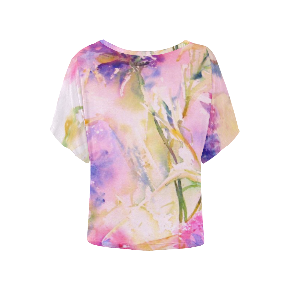 Floral Water Color Women's Batwing-Sleeved Blouse T shirt (Model T44)