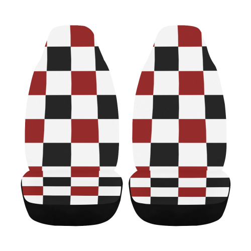 Black Red White Checker Car Seat Cover Airbag Compatible (Set of 2)