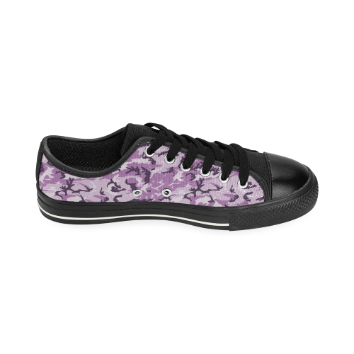 Woodland Pink Purple Camouflage Low Top Canvas Shoes for Kid (Model 018)