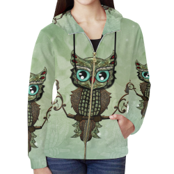 Wonderful owl, diamonds All Over Print Full Zip Hoodie for Women (Model H14)