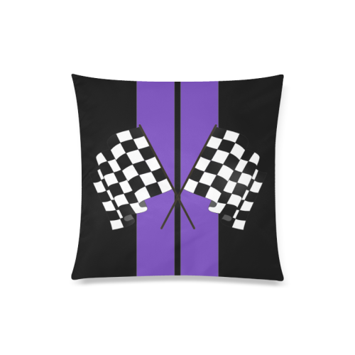 Race Car Stripe, Checkered Flag, Black and Purple Custom Zippered Pillow Case 20"x20"(Twin Sides)
