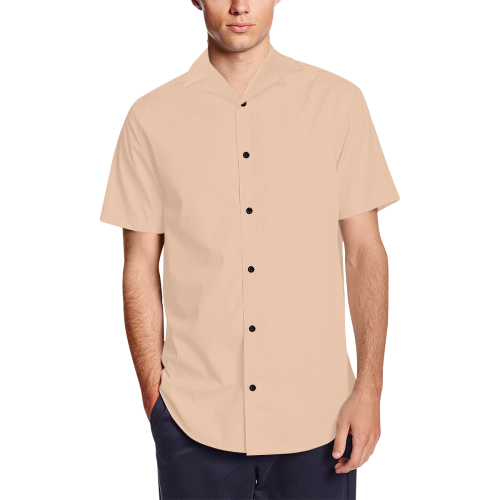 color apricot Men's Short Sleeve Shirt with Lapel Collar (Model T54)